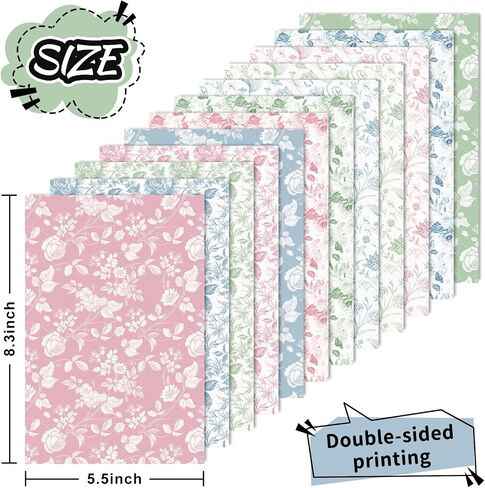 Whaline 60 Sheets Ploral Pattern Paper Pink Green Blue Flower Leaves Scrapbook Paperty Double -Side for DIY Crafts Card Card Decor in Saudi Arabia