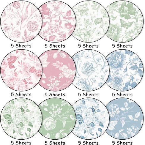 Whaline 60 Sheets Ploral Pattern Paper Pink Green Blue Flower Leaves Scrapbook Paperty Double -Side for DIY Crafts Card Card Decor in Saudi Arabia