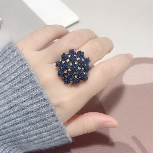 Colorful CZ Rose Flower Wedding Ring for Women Girls Gold Plated Love Promise Engagement Rhinestone Acrylic Flowers Adjustable Open Wrap Rings Comfort Fit Elegant Cocktail Party Valentine Jewelry Gift in Saudi Arabia