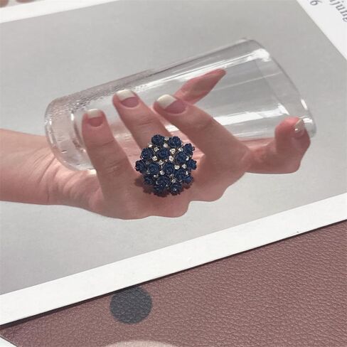 Colorful CZ Rose Flower Wedding Ring for Women Girls Gold Plated Love Promise Engagement Rhinestone Acrylic Flowers Adjustable Open Wrap Rings Comfort Fit Elegant Cocktail Party Valentine Jewelry Gift in Saudi Arabia
