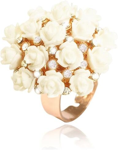 Colorful CZ Rose Flower Wedding Ring for Women Girls Gold Plated Love Promise Engagement Rhinestone Acrylic Flowers Adjustable Open Wrap Rings Comfort Fit Elegant Cocktail Party Valentine Jewelry Gift in Saudi Arabia