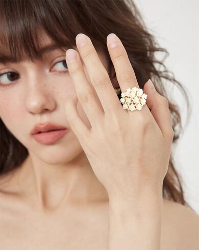 Colorful CZ Rose Flower Wedding Ring for Women Girls Gold Plated Love Promise Engagement Rhinestone Acrylic Flowers Adjustable Open Wrap Rings Comfort Fit Elegant Cocktail Party Valentine Jewelry Gift in Saudi Arabia
