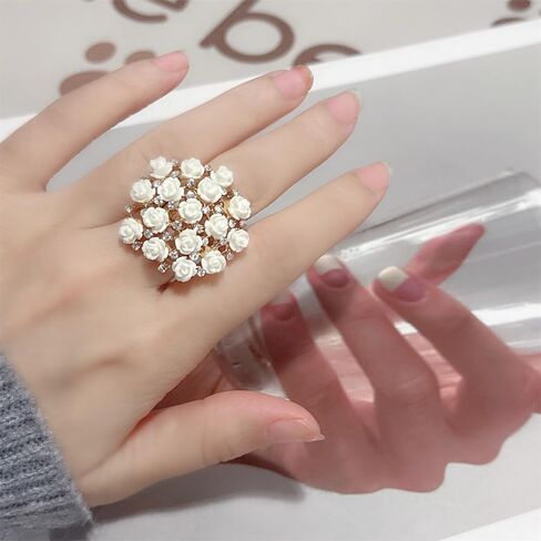 Colorful CZ Rose Flower Wedding Ring for Women Girls Gold Plated Love Promise Engagement Rhinestone Acrylic Flowers Adjustable Open Wrap Rings Comfort Fit Elegant Cocktail Party Valentine Jewelry Gift in Saudi Arabia