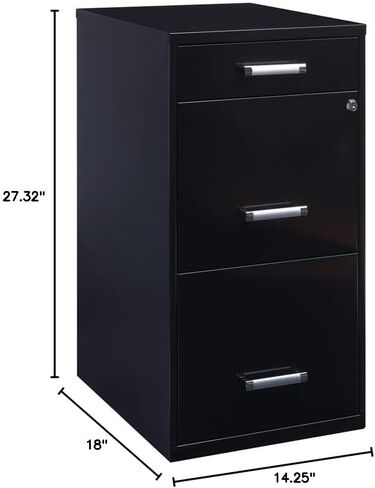 Scranton & Co 27.32" H x 18" D 3-Drawer Modern Metal File Cabinet with Pencil-Drawer, High-Sides, Letter Size, Patented Glide Suspension, for Small Office/Home Office, in Black in Kuwait