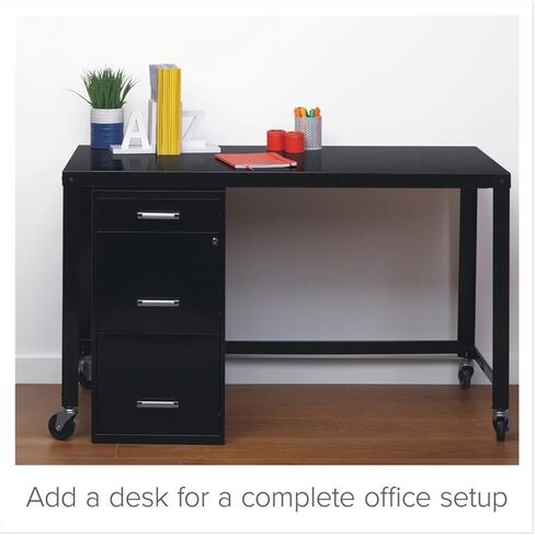 Scranton & Co 27.32" H x 18" D 3-Drawer Modern Metal File Cabinet with Pencil-Drawer, High-Sides, Letter Size, Patented Glide Suspension, for Small Office/Home Office, in Black in Kuwait