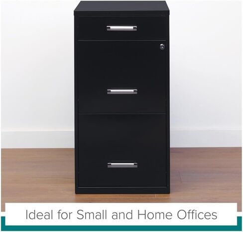 Scranton & Co 27.32" H x 18" D 3-Drawer Modern Metal File Cabinet with Pencil-Drawer, High-Sides, Letter Size, Patented Glide Suspension, for Small Office/Home Office, in Black in Kuwait