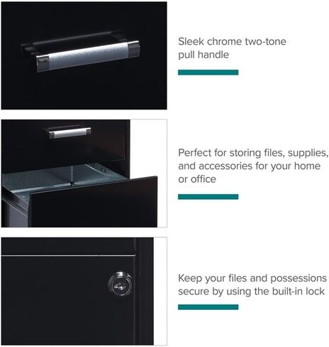 Scranton & Co 27.32" H x 18" D 3-Drawer Modern Metal File Cabinet with Pencil-Drawer, High-Sides, Letter Size, Patented Glide Suspension, for Small Office/Home Office, in Black in Kuwait