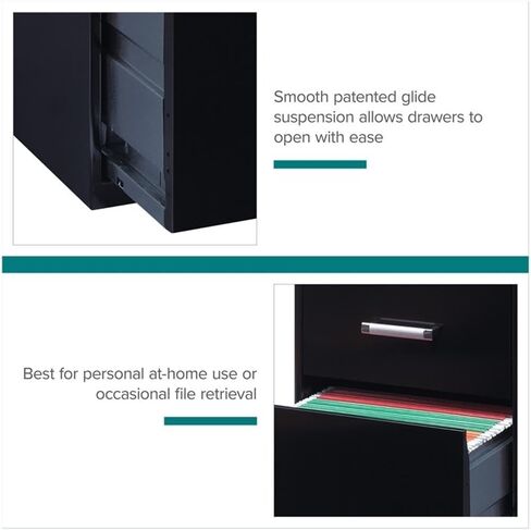 Scranton & Co 27.32" H x 18" D 3-Drawer Modern Metal File Cabinet with Pencil-Drawer, High-Sides, Letter Size, Patented Glide Suspension, for Small Office/Home Office, in Black in Kuwait