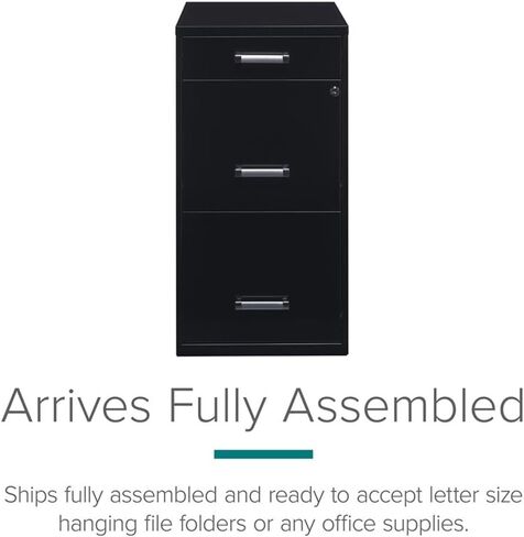 Scranton & Co 27.32" H x 18" D 3-Drawer Modern Metal File Cabinet with Pencil-Drawer, High-Sides, Letter Size, Patented Glide Suspension, for Small Office/Home Office, in Black in Kuwait