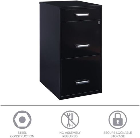 Scranton & Co 27.32" H x 18" D 3-Drawer Modern Metal File Cabinet with Pencil-Drawer, High-Sides, Letter Size, Patented Glide Suspension, for Small Office/Home Office, in Black in Kuwait