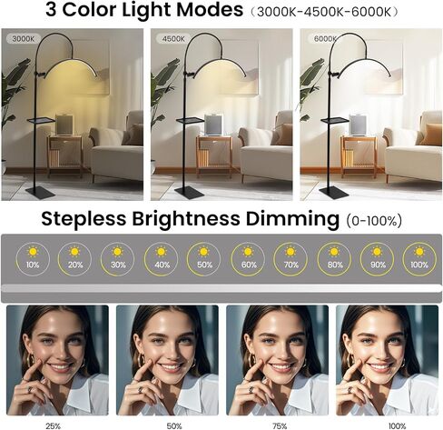 Lash Light for Eyelash Tech,LED Half Moon Floor Lamp for Esthetician, Tattoo Artists,Nail Tech, Skincare Adjustable Brightness and Height Esthetician Light with Phone Holder and Tool Tray in Saudi Arabia
