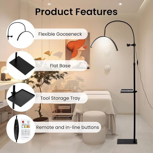 Lash Light for Eyelash Tech,LED Half Moon Floor Lamp for Esthetician, Tattoo Artists,Nail Tech, Skincare Adjustable Brightness and Height Esthetician Light with Phone Holder and Tool Tray in Saudi Arabia