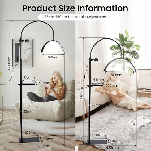 Lash Light for Eyelash Tech,LED Half Moon Floor Lamp for Esthetician, Tattoo Artists,Nail Tech, Skincare Adjustable Brightness and Height Esthetician Light with Phone Holder and Tool Tray in Saudi Arabia
