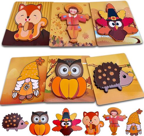 Halloween Puzzle Toys 6 Pack Wooden Puzzles for Toddlers Montessori Toy for 1 2 3 4 Year Old Boys Girls Toddler Gifts Halloween Treat Bags Gifts in Saudi Arabia