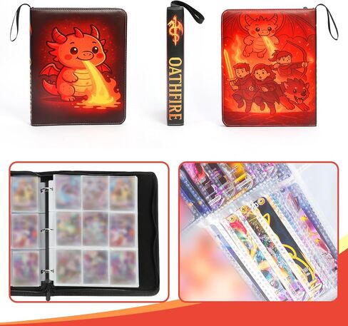 Trading Card Binder 9 Pockets 900 Cards - Premium PU Leather Zipper Album with Cute Dragon Design for TCG, MTG, Sports Cards, Gift for Kids & Collectors in Saudi Arabia