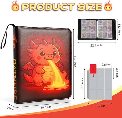 Trading Card Binder 9 Pockets 900 Cards - Premium PU Leather Zipper Album with Cute Dragon Design for TCG, MTG, Sports Cards, Gift for Kids & Collectors in Saudi Arabia