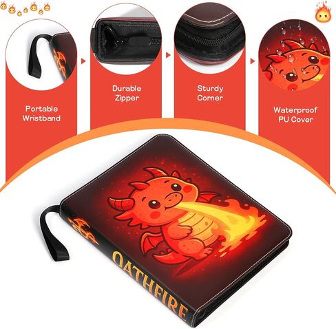 Trading Card Binder 9 Pockets 900 Cards - Premium PU Leather Zipper Album with Cute Dragon Design for TCG, MTG, Sports Cards, Gift for Kids & Collectors in Saudi Arabia