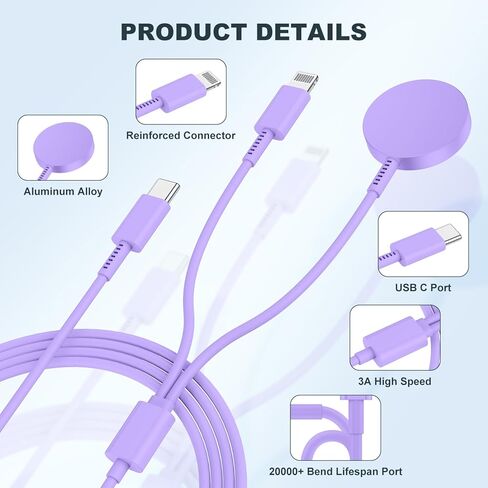 لكابل شاحن ساعة Apple، شاحن iWatch 3 في 1 مطور USB C لأجهزة iPhone وWatch، سلك iWatch اللاسلكي المغناطيسي بطول 6 أقدام شحن سريع لسلسلة Apple Watch Ultra 9 8 7 6 5 4 3 SE وiPhone 14 13 12 in Saudi Arabia