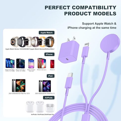لكابل شاحن ساعة Apple، شاحن iWatch 3 في 1 مطور USB C لأجهزة iPhone وWatch، سلك iWatch اللاسلكي المغناطيسي بطول 6 أقدام شحن سريع لسلسلة Apple Watch Ultra 9 8 7 6 5 4 3 SE وiPhone 14 13 12 in Saudi Arabia