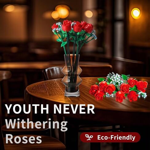 Red Rose Bouquet Building Set - DIY 648pcs Mini Block Kits for Adults & Kids, Artificial Flowers for Home Office Decor in Saudi Arabia