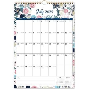 2025-2026 Calendar - 2025-2026 Wall Calendar, July 2025 - December 2026, 12" x 17", Twin-Wire Binding + Hanging Hook + Large Ruled Blocks with Julian Dates - Floral in Saudi Arabia