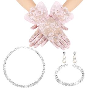 Newcotte 4 Pcs Pearl Necklace Sets for Little Girls Toddler Girls Jewelry Communion Glove for Christmas Tea Party Wedding in Kuwait