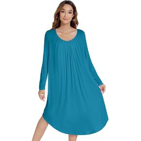 NACHILA Bamboo Nightgowns for Women Long Sleeve Sleep Shirt Ultra Soft Loungewear with V Neck Lightweight Sleepwear S-4XL in Kuwait