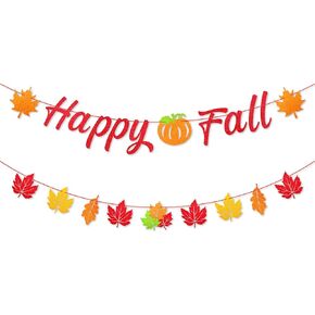 Happy Fall Banner Decorations - Hanging Glitter Autumn Banner with Pumpkin and Leaf Garland Sign Bunting for Thanksgiving, Harvest Party Supplies, and Fall Season, Home, Office, Wall, Seasonal Decor in Kuwait