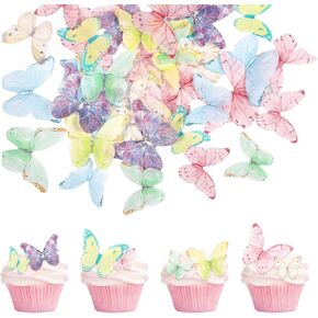 40 PCS Edible Butterfly Cake Decorations, Mixed 7 Styles Large & Small Wafer Paper Butterfly Cake Decoration, Simulated Edible Butterflies for Wedding Birthday Party Cupcake Decor Supplies in Saudi Arabia