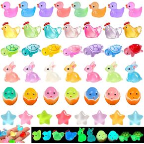 Mini Resin Animals Variety Pack 50 Mini Ducks Rabbits Turtles Chickens Stars Tiny Little Animals Figures to Hide Small Plastic Animal Figurines Luminous Toys for Dollhouse Decor Accessories Pink in Saudi Arabia