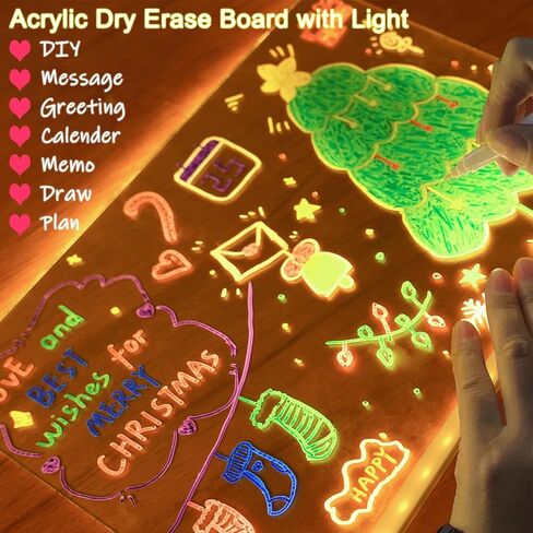 LED Note Board مع ألوان ، لوح محو جاف الأكريليك مع الضوء ، 2025 لوحة الرسم LED متوهجة للأطفال ، لا تقود على متنها مع حامل و 7 علامات ملونة للمنزل Office ، 11.8 "× 7.9" in Kuwait