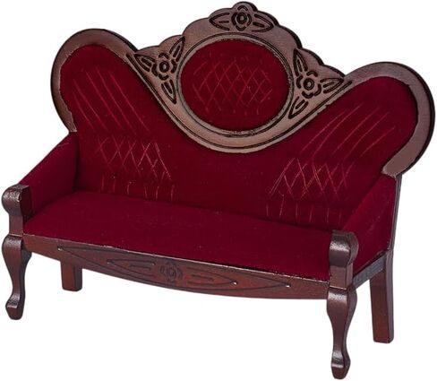 AHANDMAKER Dollhouse Furniture Miniature Accessories, 1/12 Scale Mini House Vintage Red Wooden Carved Sofa Bench Armchairs for Dollhouse Living Room Scene Simulation Craft Decoration Party in Saudi Arabia