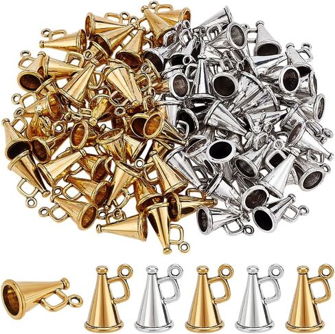 PH PandaHall 80pcs Tibetan Megaphone Cheer Charms Loudspeaker Pendants Antique Silver Golden Megaphone Charms Cheerleading Dangle Pendants for DIY Crafts Necklace Bracelet Jewelry Making in Saudi Arabia