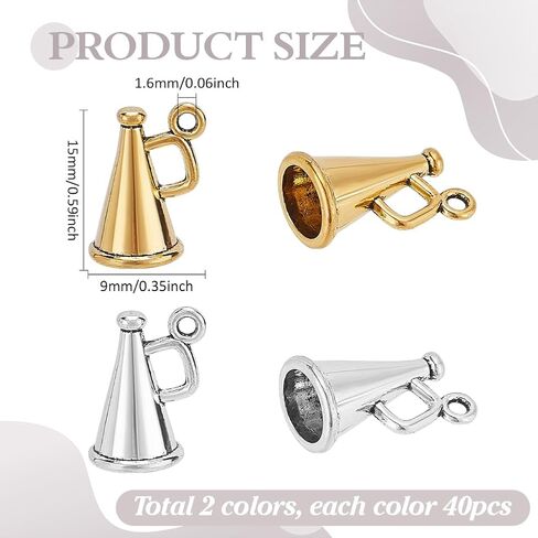 PH PandaHall 80pcs Tibetan Megaphone Cheer Charms Loudspeaker Pendants Antique Silver Golden Megaphone Charms Cheerleading Dangle Pendants for DIY Crafts Necklace Bracelet Jewelry Making in Saudi Arabia