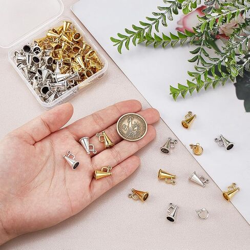 PH PandaHall 80pcs Tibetan Megaphone Cheer Charms Loudspeaker Pendants Antique Silver Golden Megaphone Charms Cheerleading Dangle Pendants for DIY Crafts Necklace Bracelet Jewelry Making in Saudi Arabia