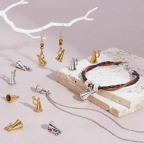 PH PandaHall 80pcs Tibetan Megaphone Cheer Charms Loudspeaker Pendants Antique Silver Golden Megaphone Charms Cheerleading Dangle Pendants for DIY Crafts Necklace Bracelet Jewelry Making in Saudi Arabia