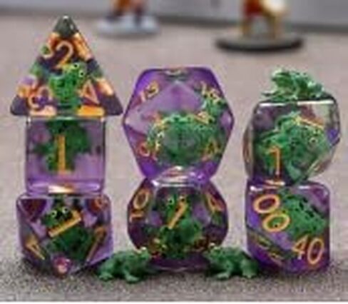 مجموعة زهر راتنجات الضفدع DND ، Polyhedral D&D Frog Dice Dice Dice للأبراج المحصنة و Dragons MTG RPG in Kuwait