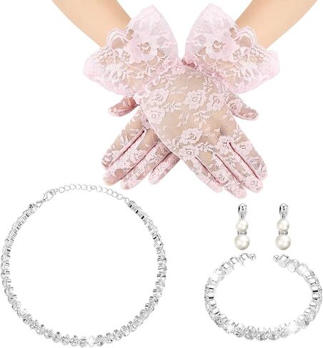 Newcotte 4 Pcs Pearl Necklace Sets for Little Girls Toddler Girls Jewelry Communion Glove for Christmas Tea Party Wedding in Saudi Arabia