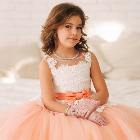 Newcotte 4 Pcs Pearl Necklace Sets for Little Girls Toddler Girls Jewelry Communion Glove for Christmas Tea Party Wedding in Saudi Arabia