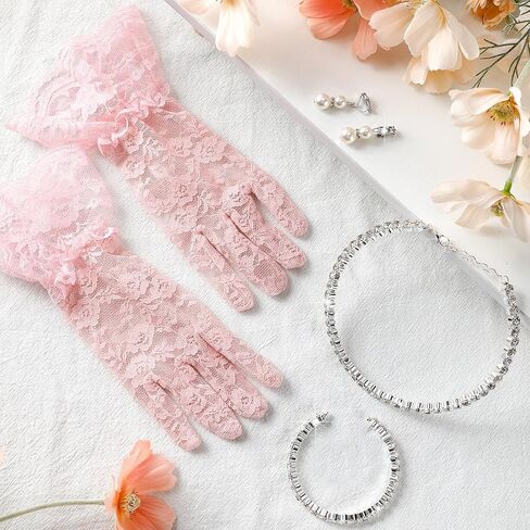 Newcotte 4 Pcs Pearl Necklace Sets for Little Girls Toddler Girls Jewelry Communion Glove for Christmas Tea Party Wedding in Saudi Arabia