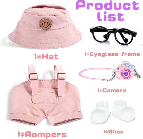 17cm Doll Clothes & Accessories Set Include: Hat, Overall, Shoes, Glasses and Bag- Cute Clothes for Dress up Unique Style (Doll Not Included), Pink in Kuwait