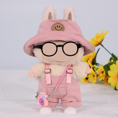 17cm Doll Clothes & Accessories Set Include: Hat, Overall, Shoes, Glasses and Bag- Cute Clothes for Dress up Unique Style (Doll Not Included), Pink in Kuwait