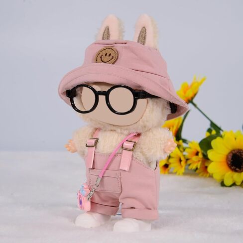 17cm Doll Clothes & Accessories Set Include: Hat, Overall, Shoes, Glasses and Bag- Cute Clothes for Dress up Unique Style (Doll Not Included), Pink in Kuwait
