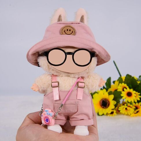 17cm Doll Clothes & Accessories Set Include: Hat, Overall, Shoes, Glasses and Bag- Cute Clothes for Dress up Unique Style (Doll Not Included), Pink in Kuwait
