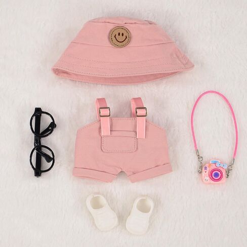 17cm Doll Clothes & Accessories Set Include: Hat, Overall, Shoes, Glasses and Bag- Cute Clothes for Dress up Unique Style (Doll Not Included), Pink in Kuwait