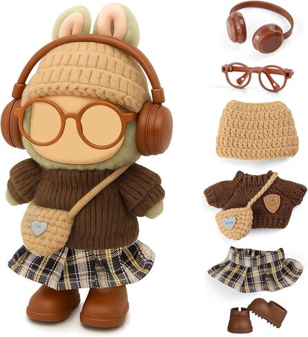17cm Doll Clothes & Accessories Set Include: Hat, Overall, Shoes, Glasses and Bag- Cute Clothes for Dress up Unique Style (Doll Not Included), Pink in Kuwait
