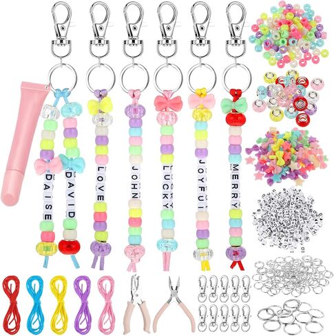 Nosiny 677 PCS Lip Gloss Meychain Making Kit Kit Trample Beads Beads string alphabet bead jewelry key bead key ring charm portable charm for diy lip balm crafts women party accessories in Saudi Arabia