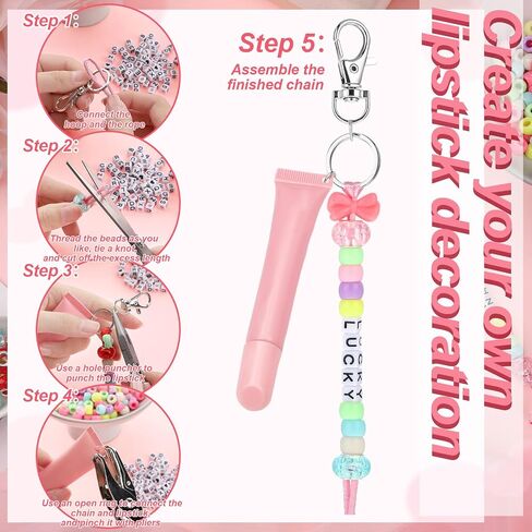 Nosiny 677 PCS Lip Gloss Meychain Making Kit Kit Trample Beads Beads string alphabet bead jewelry key bead key ring charm portable charm for diy lip balm crafts women party accessories in Saudi Arabia