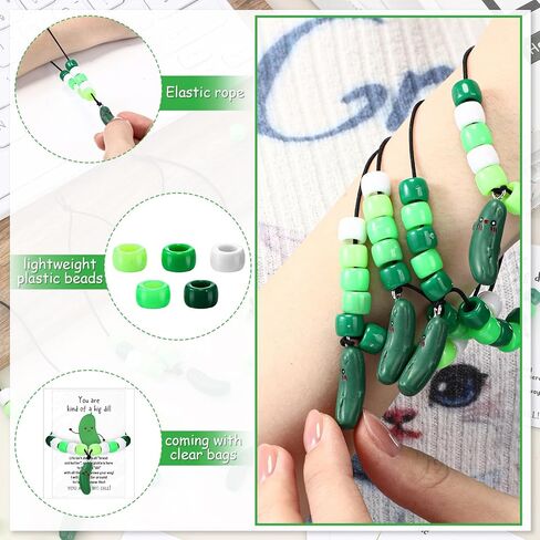 Knitgrip 18 Sets Pickle Party Favors Bulk Pickle Bead Bracelets Positive DIY Spirit Craft Bracelet with Inspirational Cucumber Card Motivational Gifts for Student Employee Coworker in Saudi Arabia