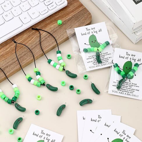 Knitgrip 18 Sets Pickle Party Favors Bulk Pickle Bead Bracelets Positive DIY Spirit Craft Bracelet with Inspirational Cucumber Card Motivational Gifts for Student Employee Coworker in Saudi Arabia